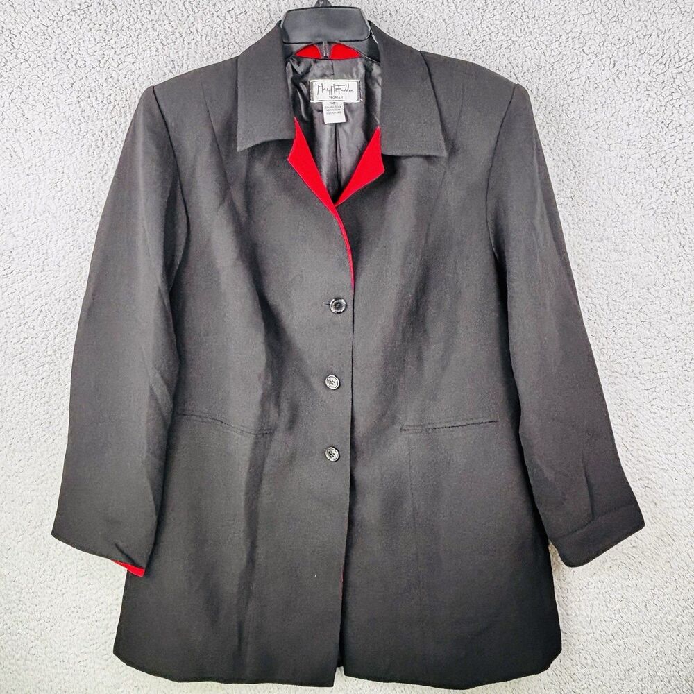 VTG Mary McFadden Evening Jacket Women’s 14W Long Black With Red Accents Classic